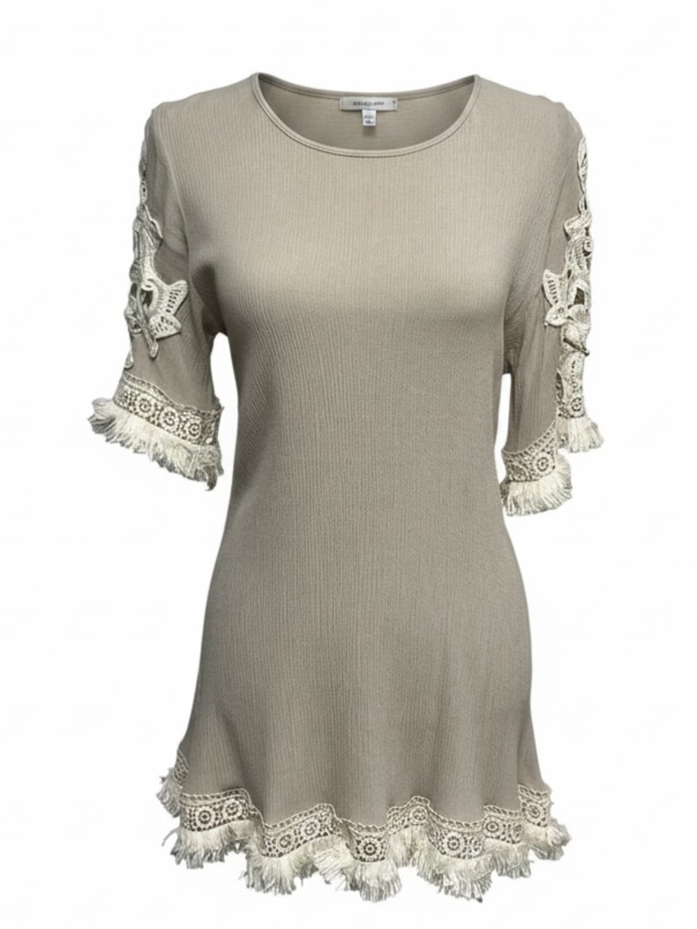 Lady Noie Tan Ivory Rayon Stretch Crinkle Tunic Size Medium